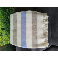 LVL Style Deken - Plaid -Merino Wol - 100% Nieuw - 140x200cm - BLAU/WIT/GRIJS