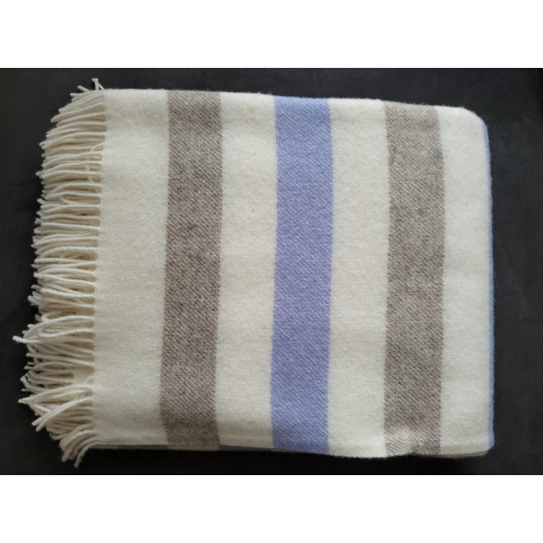 LVL Style Deken - Plaid -Merino Wol - 100% Nieuw - 140x200cm - BLAU/WIT/GRIJS